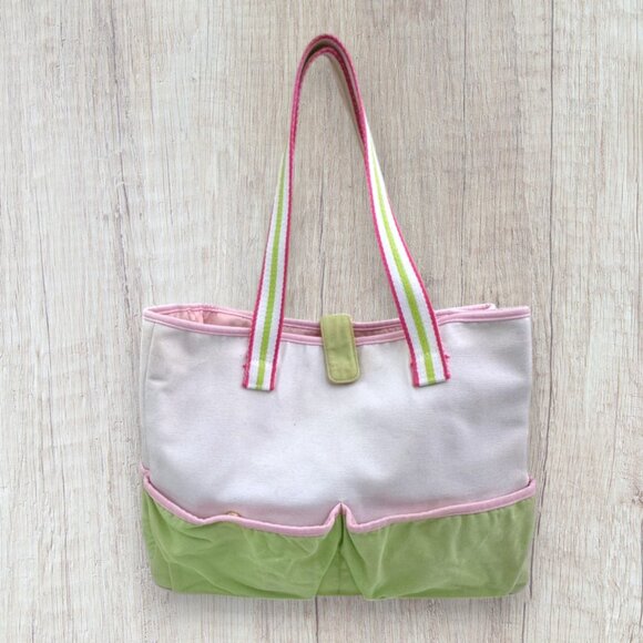 LILLY PULITZER Vintage Canvas Tote Bag Pockets Beach Diaper School Pink Green - Picture 9 of 11